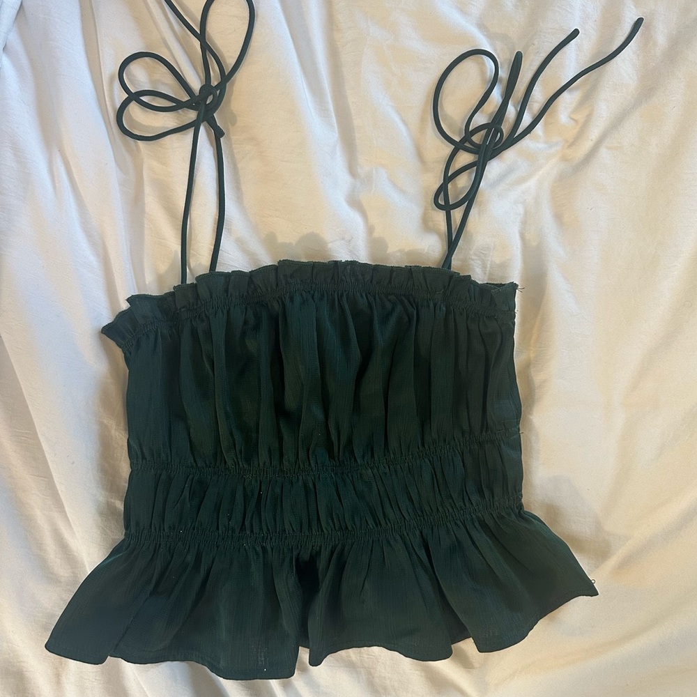 Princess Polly Dark Green Ruffled Top